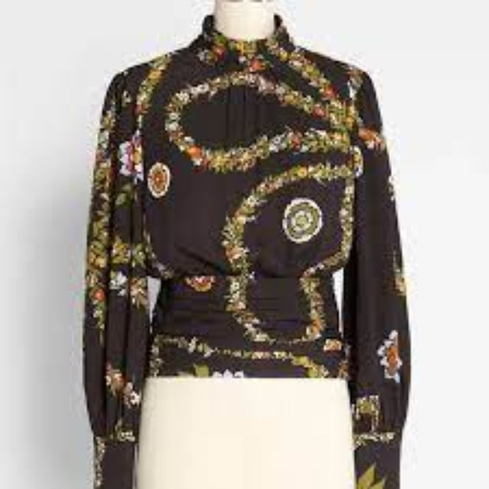 Modcloth Dark Twisted Fantasy Floral Mock Neck Blouse NWT Sz Large